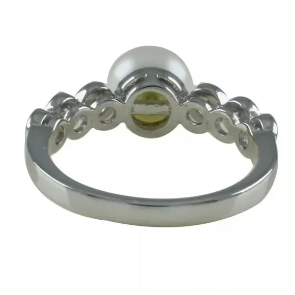 Sterling Silver Round Pearl & Cubic Zirconia Solitaire Ring Size 10.5